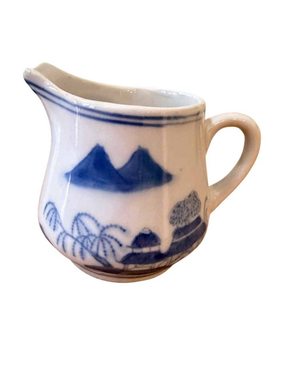 Vintage Canton Chinoiserie Cream & Sugar Set with Butterfly Lid – Blue and White - Picture 7 of 14